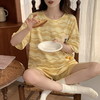 自然醒花雨睡衣女夏季牛奶丝短袖短裤长裤韩版ins风条纹卡通学生可外穿家居服套装QH 商品缩略图5