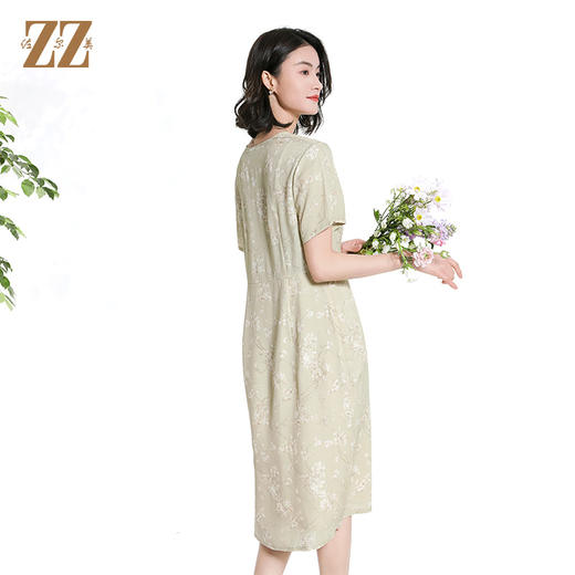 佐尔美夏季新款时尚气质碎花桑蚕丝短袖连衣裙女M42LS78 商品图4