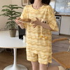 自然醒花雨睡衣女夏季牛奶丝短袖短裤长裤韩版ins风条纹卡通学生可外穿家居服套装QH 商品缩略图1