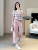 舒服至上粉色笑脸彩棉小条纹撞色圆领休闲短袖T 商品缩略图3