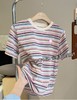 舒服至上粉色笑脸彩棉小条纹撞色圆领休闲短袖T 商品缩略图6