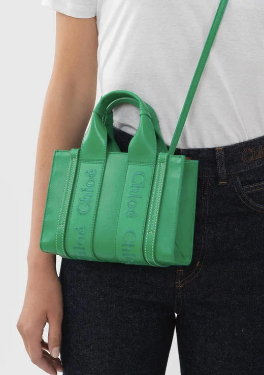 克洛伊 mini 绿色 牛皮 woody 托特包 商品图2
