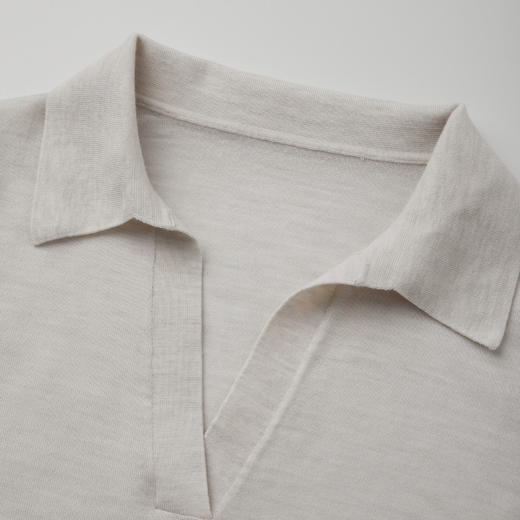 ROMISTUDIO经典老钱100%绵羊毛轻薄翻领长袖针织衫 RWCSST2063 商品图2