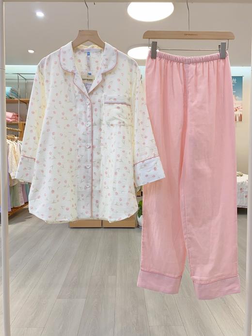 松植屋女款纱布清新田园七分袖长裤套装100% 纯棉纱布面料 柔软吸汗透气- 商品图1