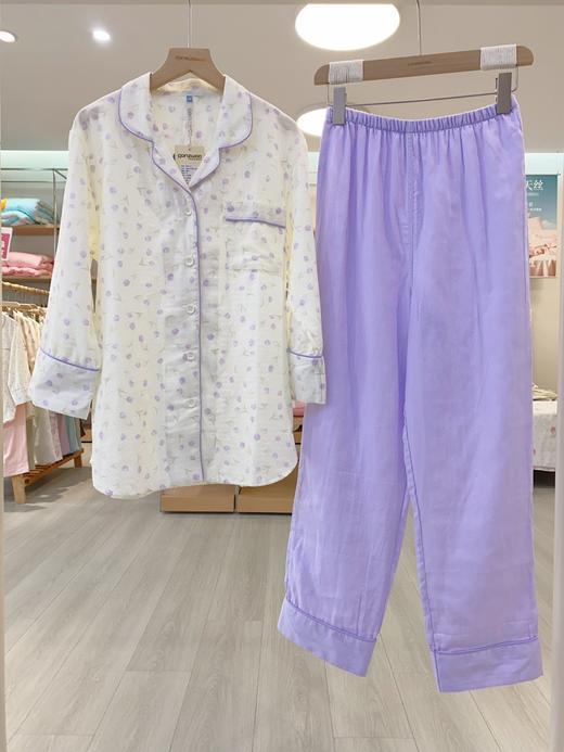 松植屋女款纱布清新田园七分袖长裤套装100% 纯棉纱布面料 柔软吸汗透气- 商品图7