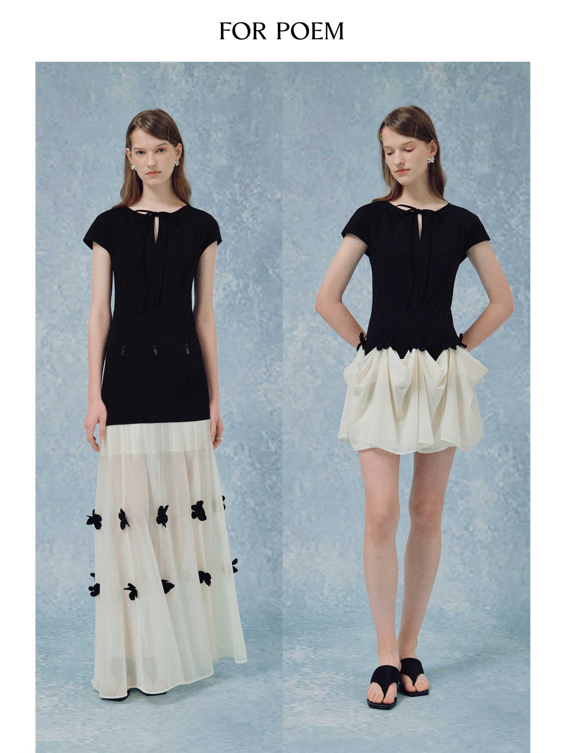 ForPoem 现货 25/SS原创设计醋酸网纱立体花多穿法重工长款短款连衣裙