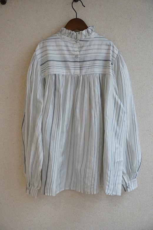 MAKU textiles｜真丝褶边领口不规则条纹长袖衬衫 商品图5