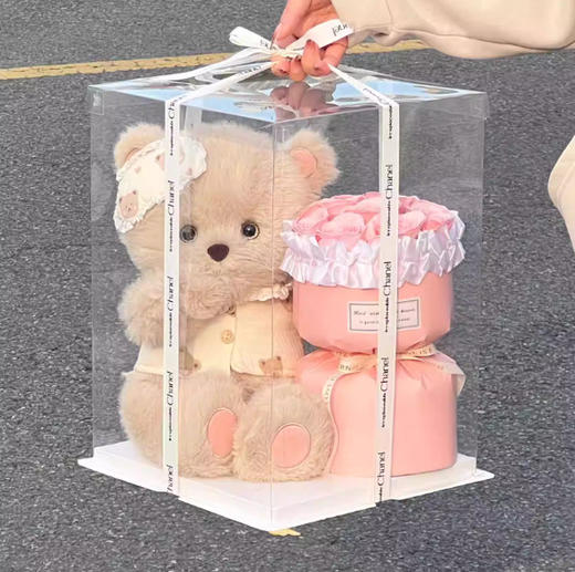 【晚安熊玩偶玫瑰永生花束】抱抱桶生日礼物 送女生女朋友闺蜜520礼物 商品图12
