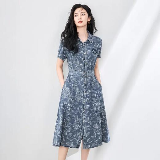 「高货wl」全新升级【铂金会员330/天猫439/差价109】(13234)洛诗琳法式复古提花天丝牛仔裙遮肚显瘦休闲女衬衫连衣裙13234 商品图0