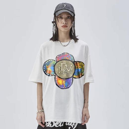 IDEVERRAY手绘夜光七彩太阳花短袖t恤男潮牌夏季小众原创体恤上衣 商品图3