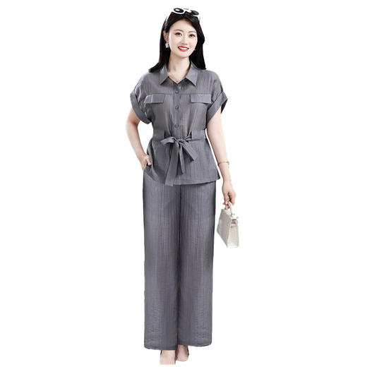 对音夏款轻盈透气系带收腰上衣+高腰阔腿裤休闲时尚轻奢套装JK-Z9952 商品图2