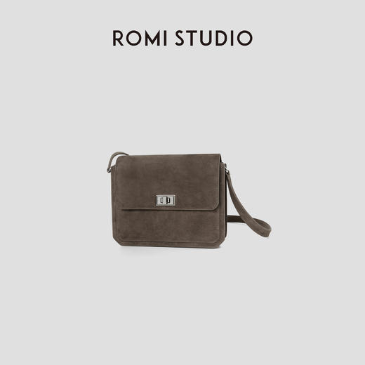 ROMI STUDIO100%头层羊皮革反绒面方形翻盖单肩斜跨包RWBLP31640 商品图4