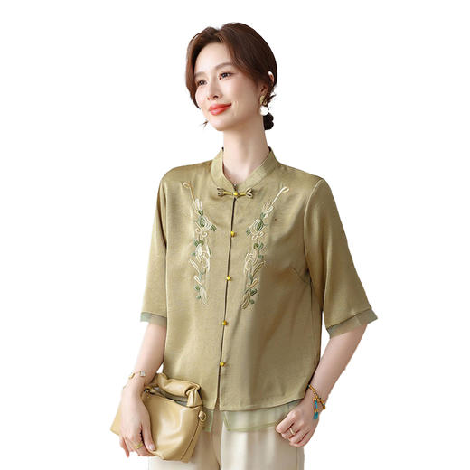 对音夏款时尚大码妈妈装立领盘扣刺绣衫新中式上衣JK-N2550 商品图4
