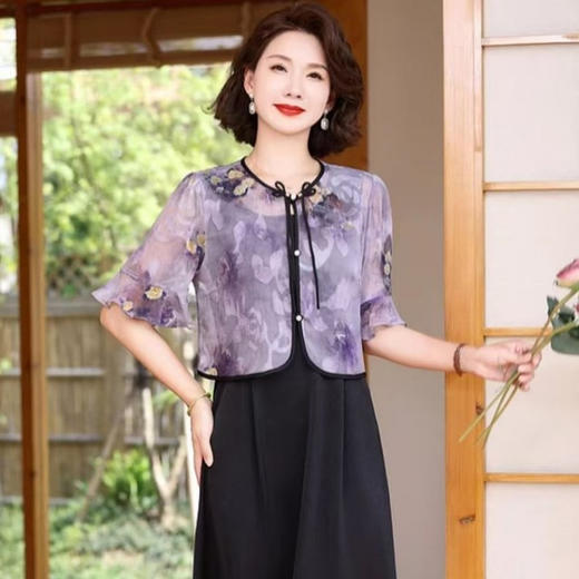 对音夏款轻奢气质妈妈装大码连衣裙套装JK-NF231 商品图0