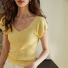 OLrain欧芮儿黄色法式气质针织衫女夏季2025新款修身显瘦短款上衣 商品缩略图3