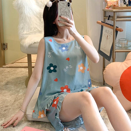 【家居外穿皆相宜】美背短裤睡衣女夏季可外穿棉绸家居服学生加大码绵绸套装薄。ry 商品图6