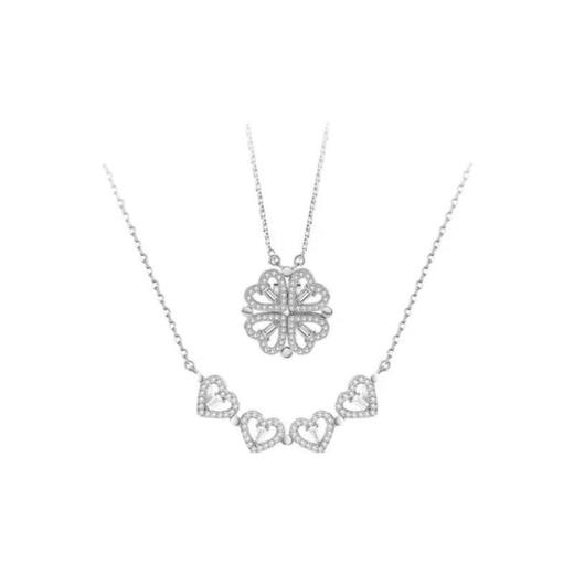 丁摩 纯银925爱心四叶草开合折叠一款两戴项链满钻锁骨链高级感5ZF-552 商品图4