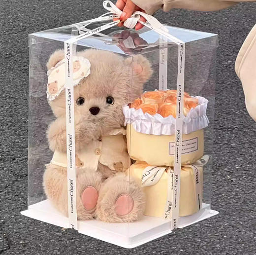 【晚安熊玩偶玫瑰永生花束】抱抱桶生日礼物 送女生女朋友闺蜜520礼物 商品图13