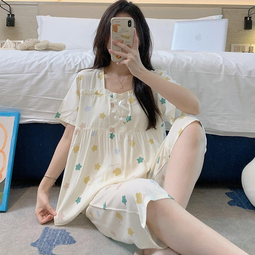 【软糯舒适】睡衣女款夏季棉绸透气短袖短裤新款夏天薄款少女家居服套装。ry 商品图8