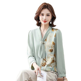 对音夏款时尚大码妈妈装雪纺印花小衬衫洋气上衣JK-N2815