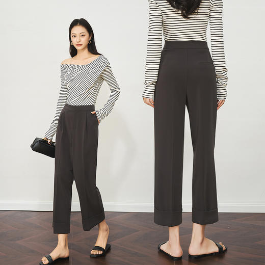 OLrain欧芮儿深灰色通勤休闲西装9分裤女夏季2025新款高腰直筒裤 商品图0