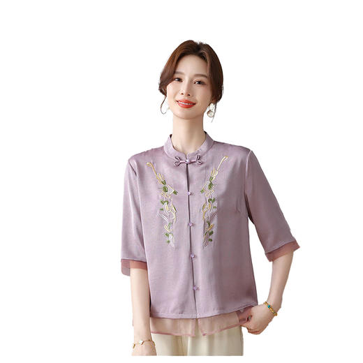 对音夏款时尚大码妈妈装立领盘扣刺绣衫新中式上衣JK-N2550 商品图1