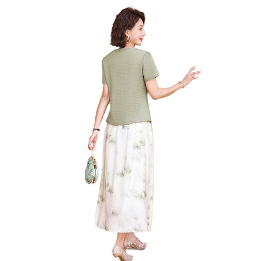 对音夏款舒适气质妈妈装新中式盘扣收腰上衣竹韵清风半身裙套装JK-Z7853 商品图6