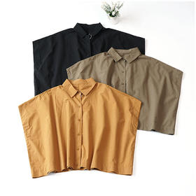 上身巨显瘦横版蝙蝠版宽松衬衫!20025日系小众棉布短款上衣夏季百搭新款！