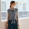 OLrain欧芮儿黑白格系带翻领通勤衬衫女夏季2025新款洋气背心上衣 商品缩略图0