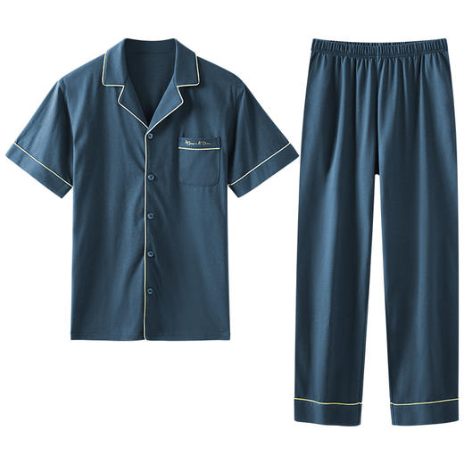 爱帝男士长绒棉短袖长裤套装夏季薄款翻领套装 商品图1