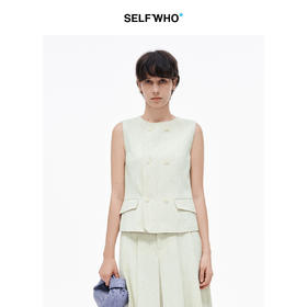 [徐梦洁同款]SELFWHO亚麻混纺西装马甲半身裙女夏新款淡人系套装