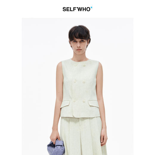 [徐梦洁同款]SELFWHO亚麻混纺西装马甲半身裙女夏新款淡人系套装 商品图0