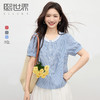 【周四狂欢价】熙世界可露丽穿蓝色格子衬衫女2025夏季新款撞色花边领泡泡袖上衣 商品缩略图0