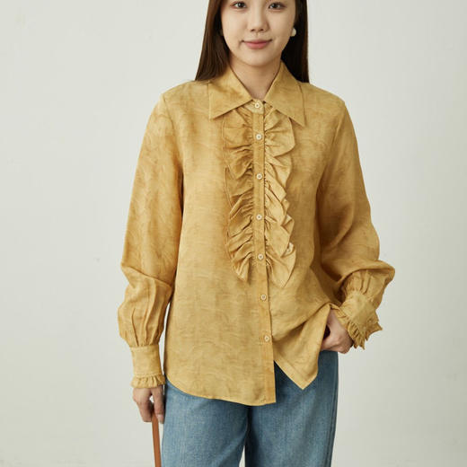 「K」洛诗琳04032法式优雅衬衫2025夏季新款设计感木耳边拼接衬衫5009 商品图0