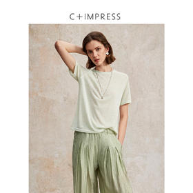 大圆领后中拼缝苎麻短袖T恤T2502094