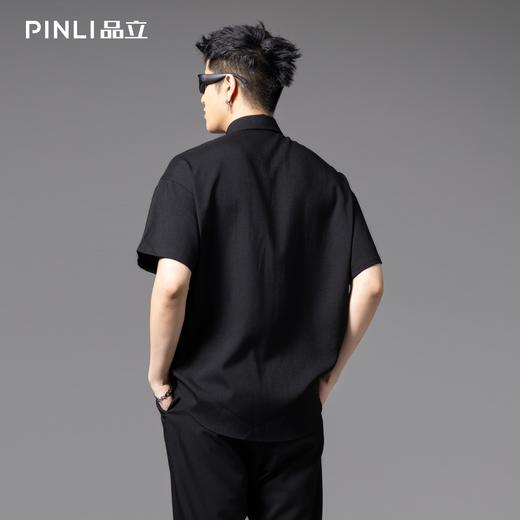 PINLI品立2025夏季新款方领植物花卉刺绣短袖衬衫衬衣男士上衣潮B252113058 商品图2