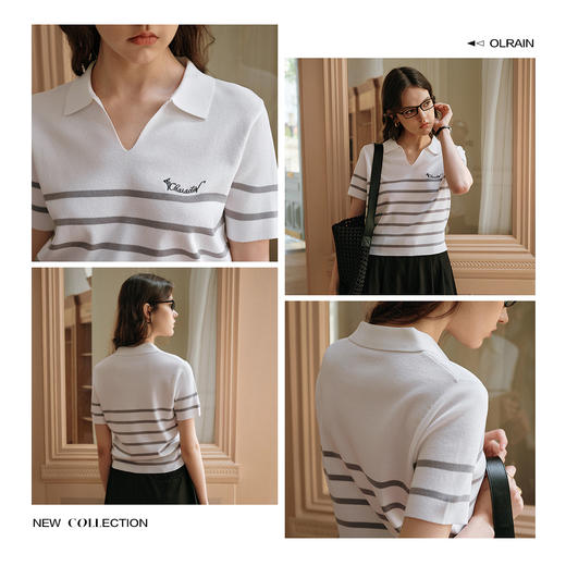 OLrain欧芮儿2025新款女夏季POLO领宽松休闲毛针织套头衫休闲上衣 商品图1