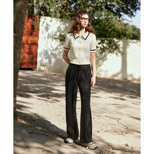 OLrain欧芮儿白色法式复古绞花POLO领毛针织开衫女夏季2025年新款 商品图3