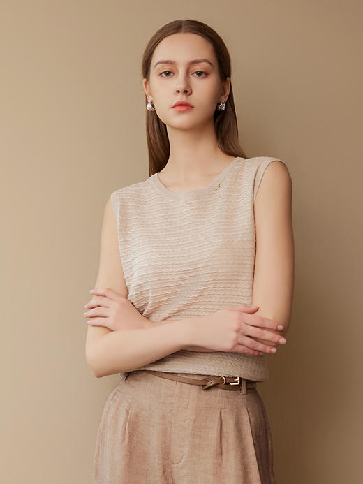 【棉丝麻无袖针织背心】25年春夏新品女士圆领薄款针织套衫时尚百搭背心 商品图3