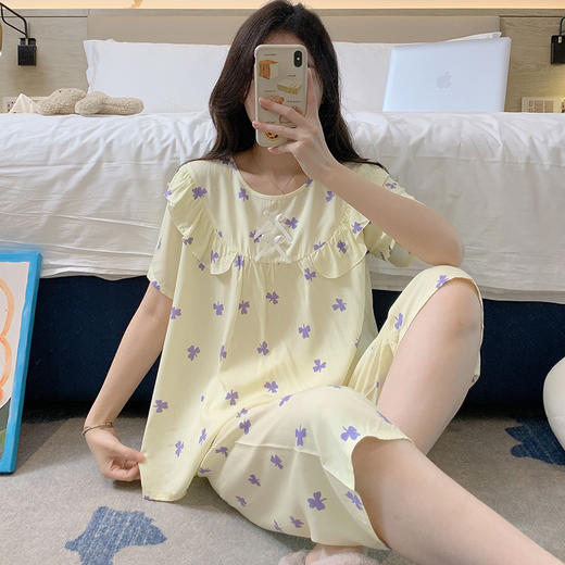 【软糯舒适】睡衣女款夏季棉绸透气短袖短裤新款夏天薄款少女家居服套装。ry 商品图11
