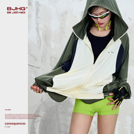 BJHG不计后果UPF50连帽防晒服女款夏季凉感宽松撞色拼接防晒外套 商品图1