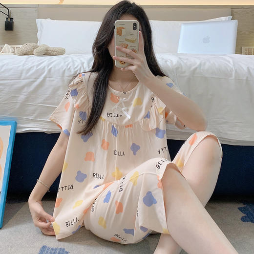 【软糯舒适】睡衣女款夏季棉绸透气短袖短裤新款夏天薄款少女家居服套装。ry 商品图12