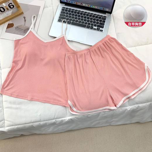 【GZ】无忧购冰丝螺纹吊带短裤套装家居服620（截单后7天发货) 商品图0