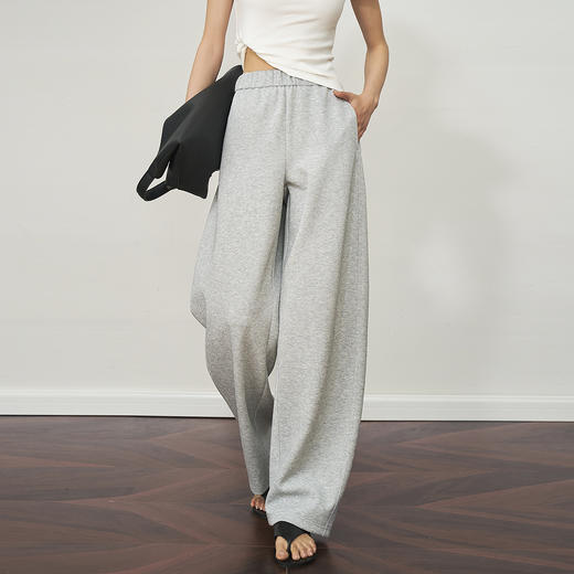 OLrain欧芮儿灰色设计感休闲裤夏季2025新款松紧腰卫裤显瘦阔腿裤 商品图3