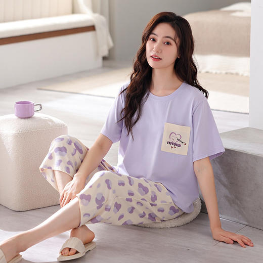 夏季新品拉架棉睡衣女士短袖七分裤套装可爱少女休闲舒适家居服   JL-LGA3028/LGA3029/LGA3030/LGA3031 商品图0