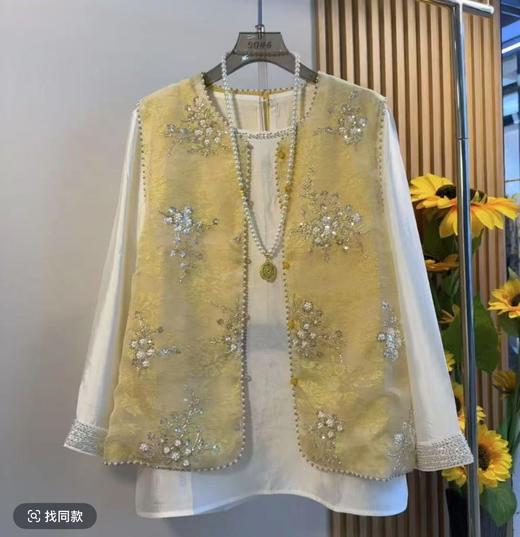 丁摩 新中式时尚欧根纱绣珠片拼马甲气质无袖上衣开衫刺绣5ZF-553 商品图5