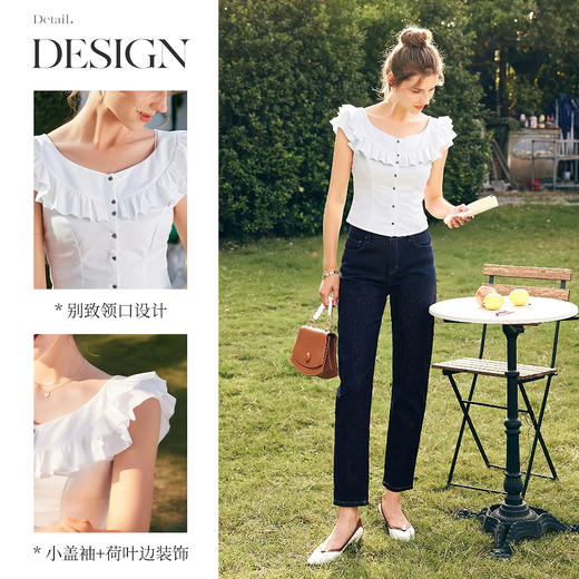 OLrain欧芮儿白色荷叶边显瘦法式雪纺衫女夏季2025新款小个子上衣 商品图1