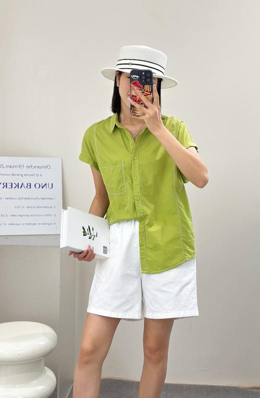H5CS30646#撞色压线短袖衬衣 商品图3