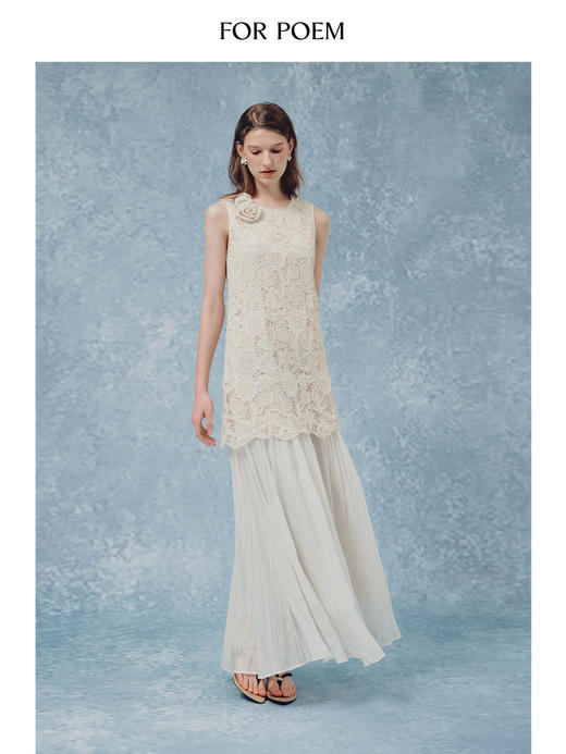 ForPoem 现货 25/SS原创设计重工钩针立体花胸针肌理裙摆长款连衣裙 商品图2