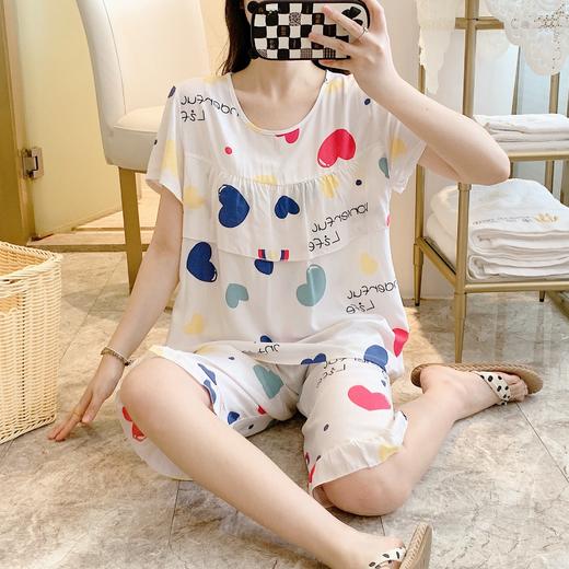 【印花设计】夏季女士防凸点睡衣棉绸短袖短裤舒适薄款印花凉爽家居服秋。ry 商品图0